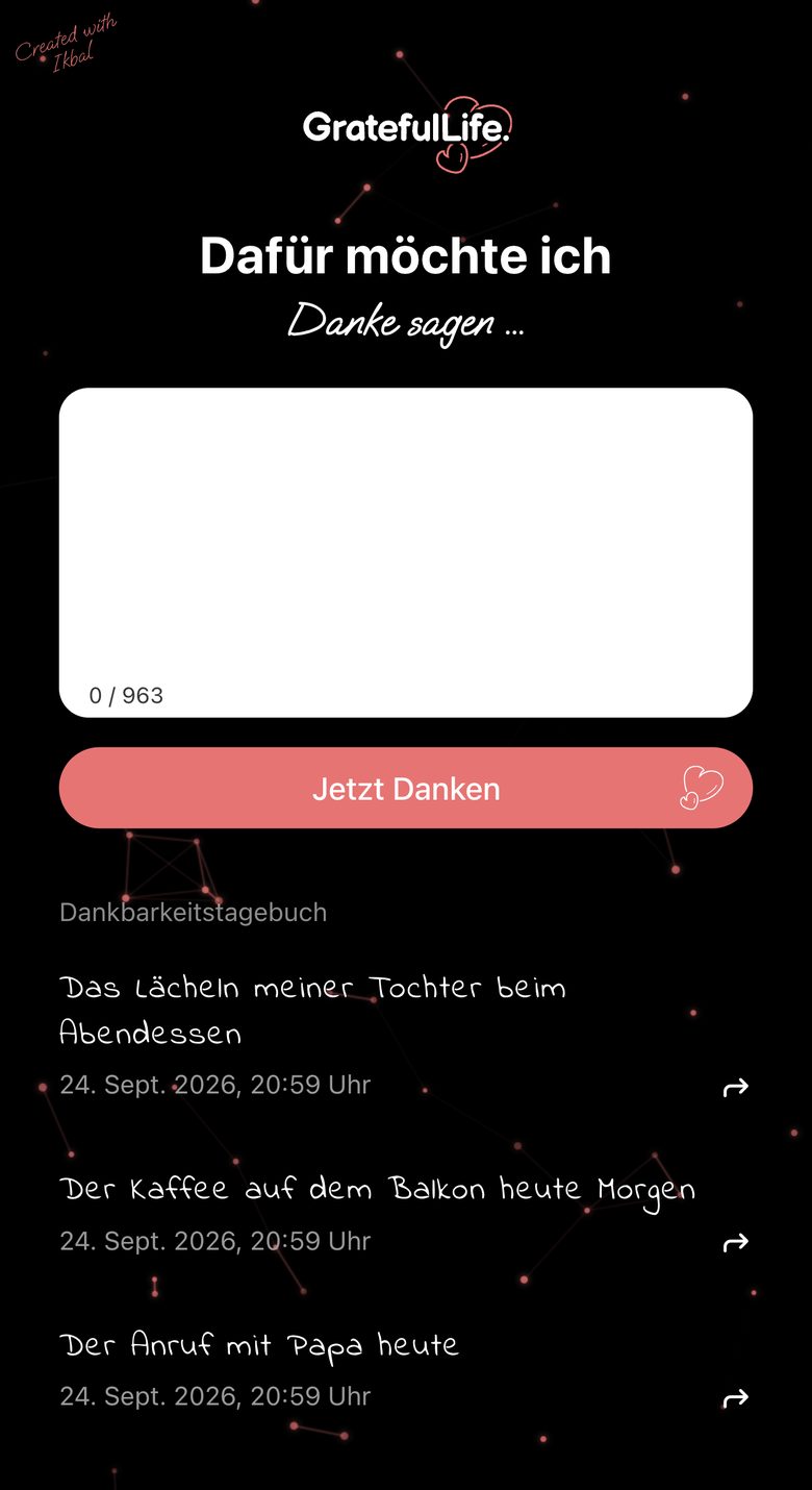 GratefulLife, Bildschirm 1