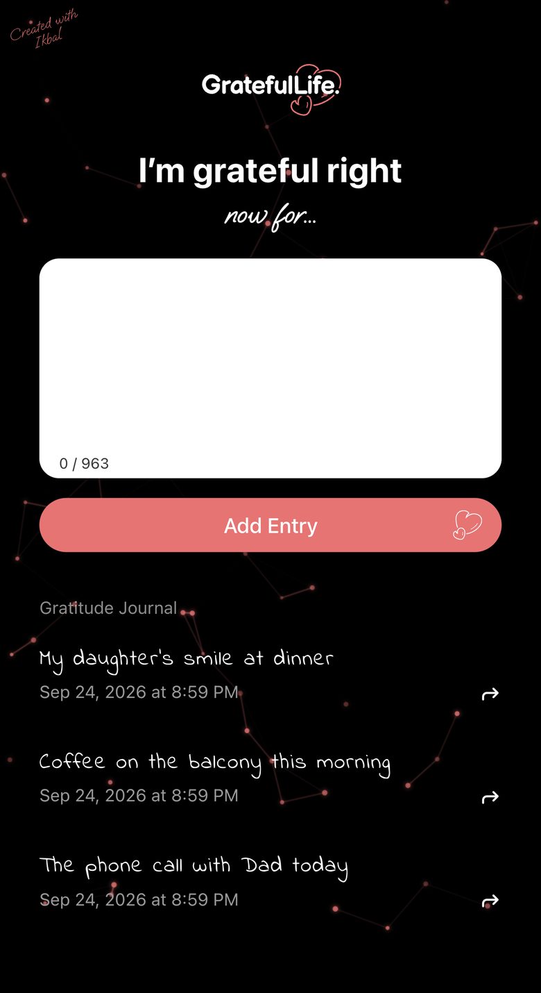 GratefulLife, screen 1