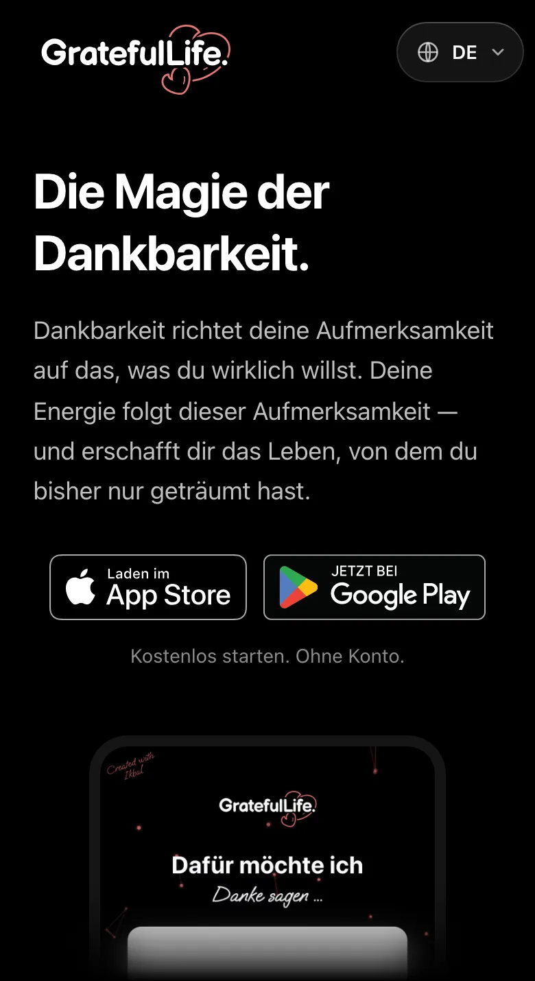 Startseite von GratefulLife auf dem Handy