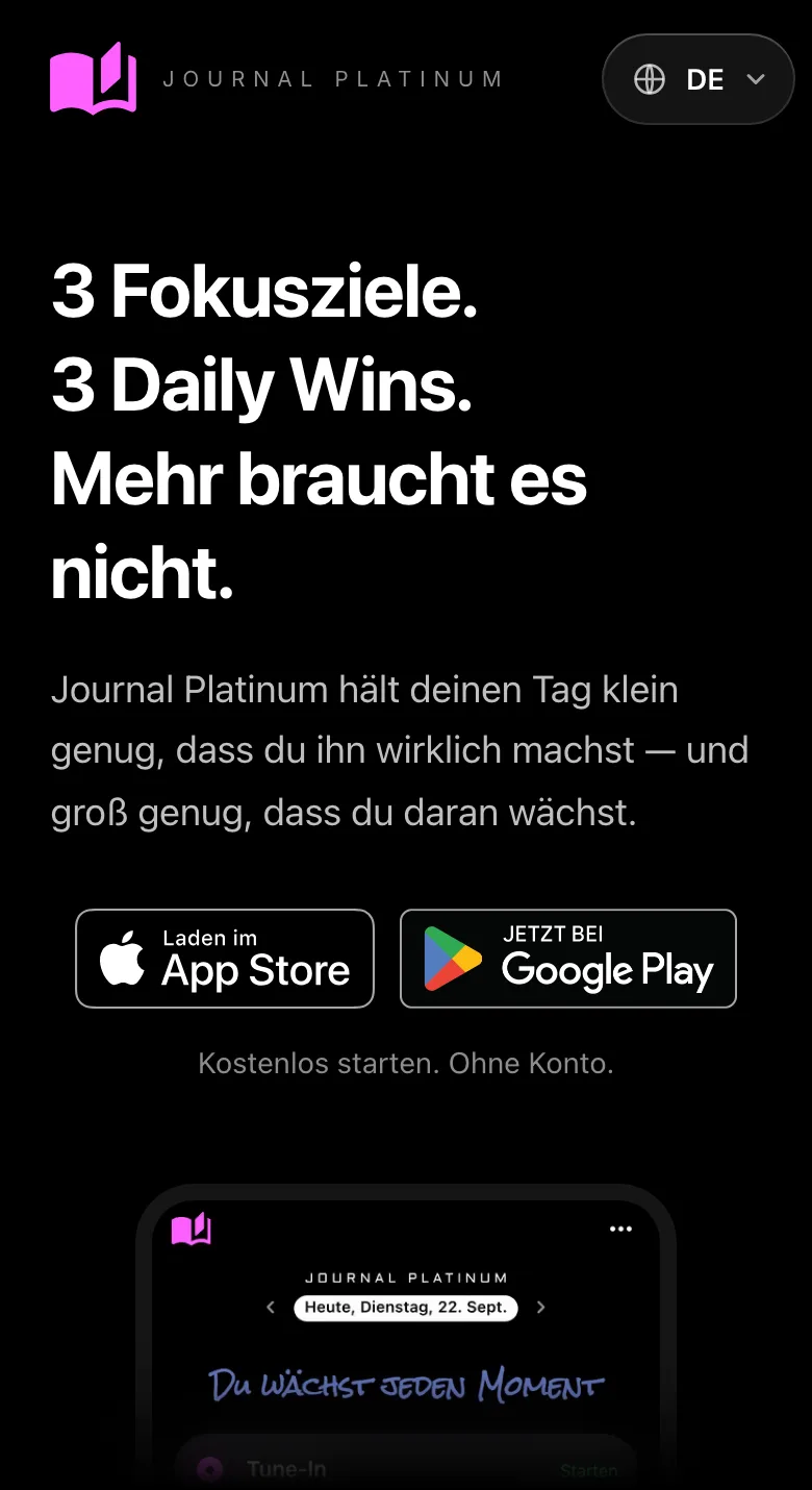 Startseite von Journal Platinum auf dem Handy