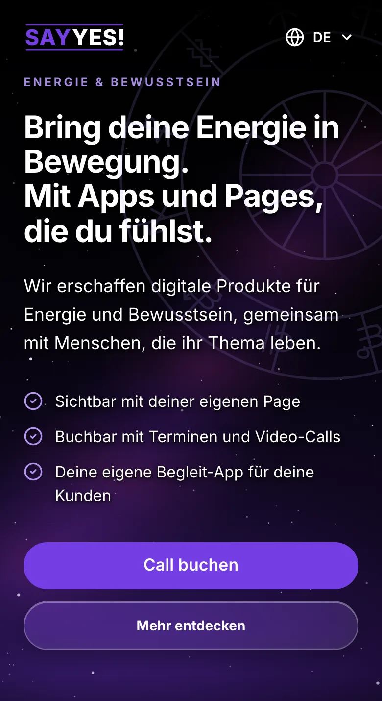 Startseite von sayyes.one auf dem Handy