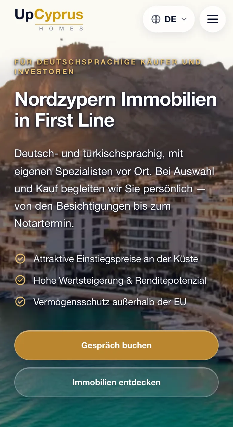 Startseite von UpCyprus Homes auf dem Handy